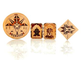 LOT OF 4 ASSORTED HOPI POTTERY TILES - Gwen Setalla