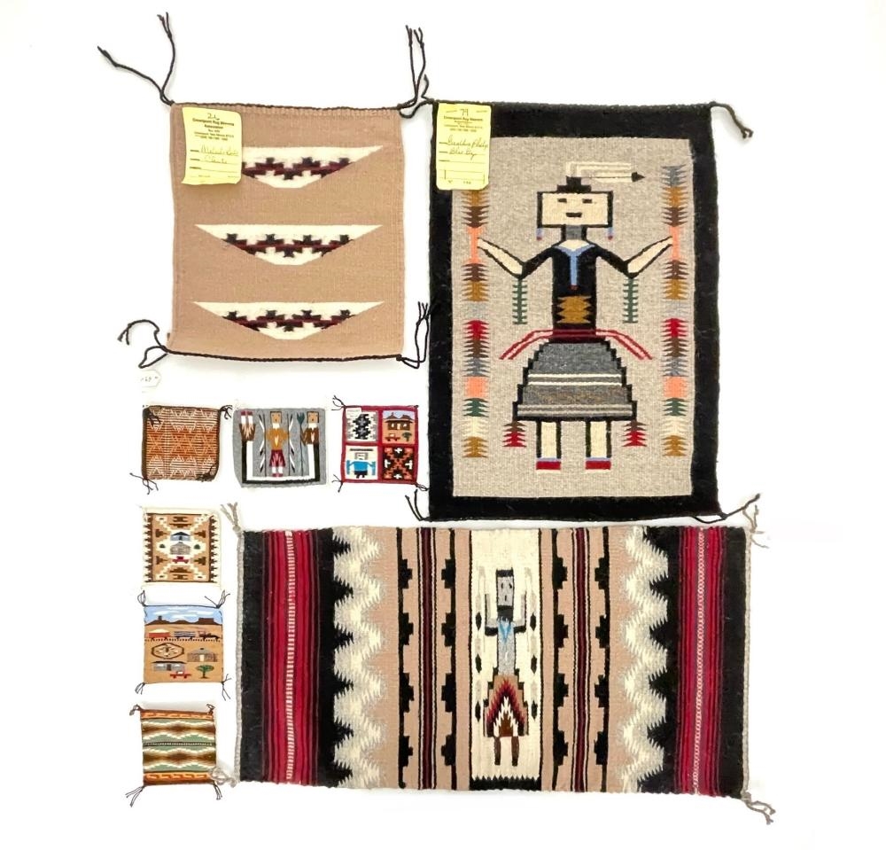 Artwork by La Rose Bia, LOT OF 9 ASSORTED NAVAJO RUGS, Made of Wool