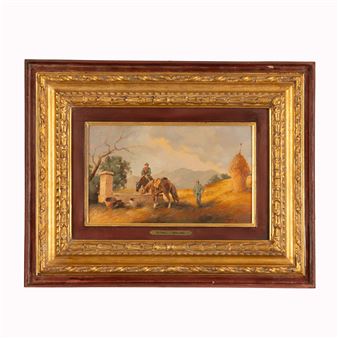 Cavalli che si abbeverano alla fontana - Giuseppe Tirelli