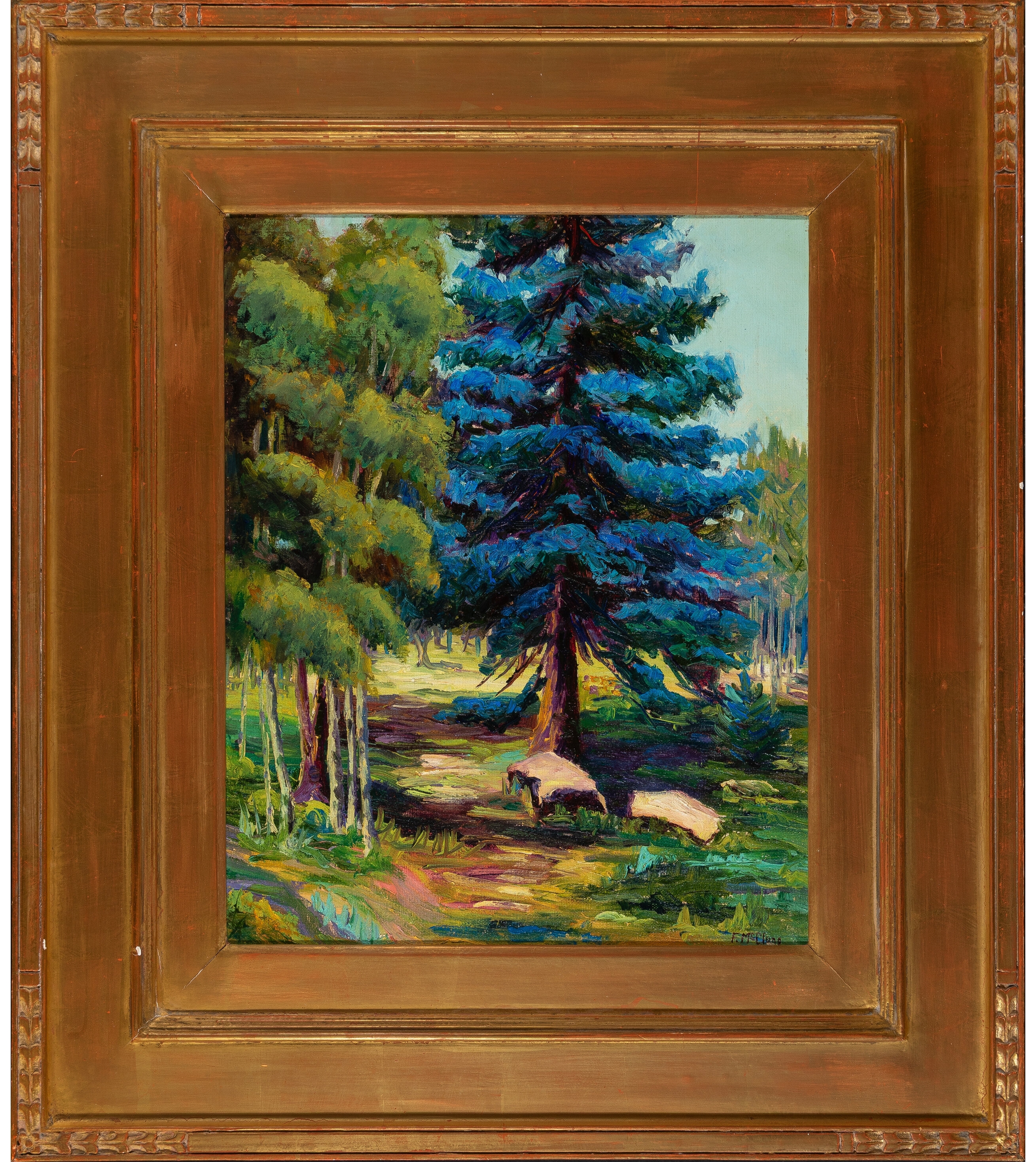 Artwork by Florence McClung, The Blue Spruce, Made of Oil on canvasboard