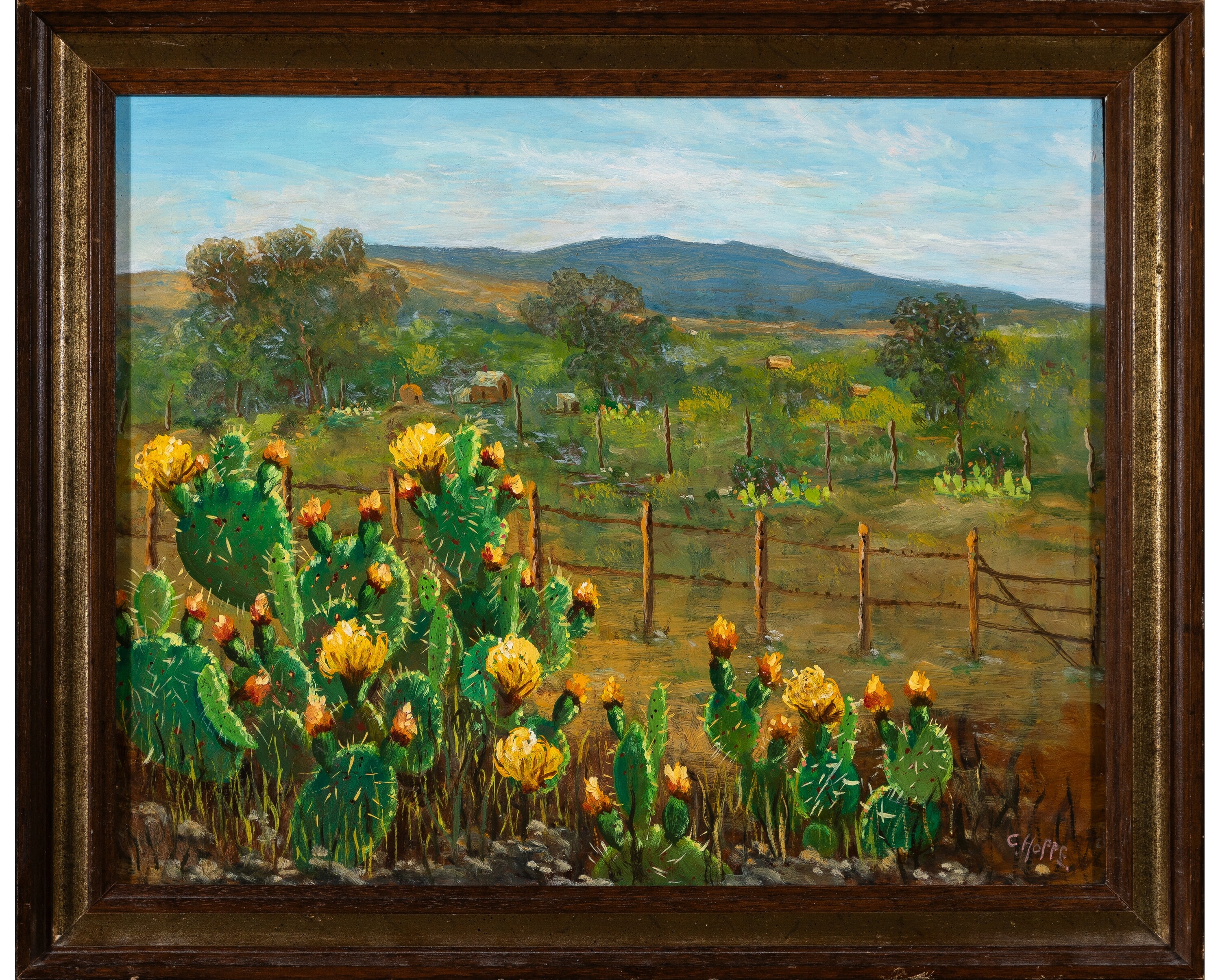 Artwork by Carl Thomas Hoppe, Cactus on the Ranch, Made of Oil on Masonite