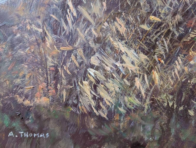 Artwork by Albert Thomas Mockridge, River and woodland edge, Made of Oil on panel