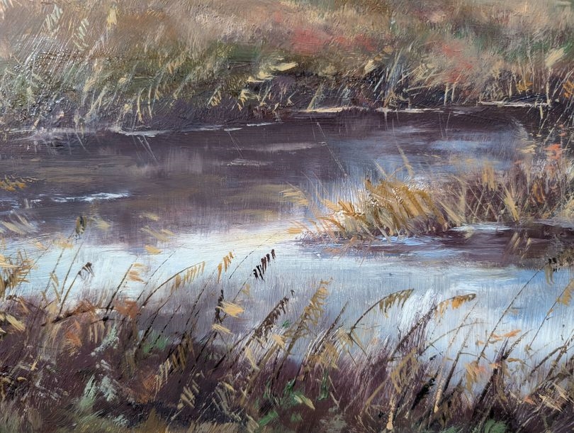 Artwork by Albert Thomas Mockridge, River and woodland edge, Made of Oil on panel