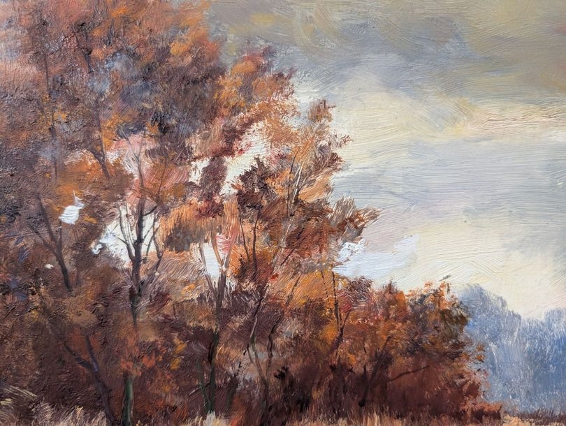 Artwork by Albert Thomas Mockridge, River and woodland edge, Made of Oil on panel