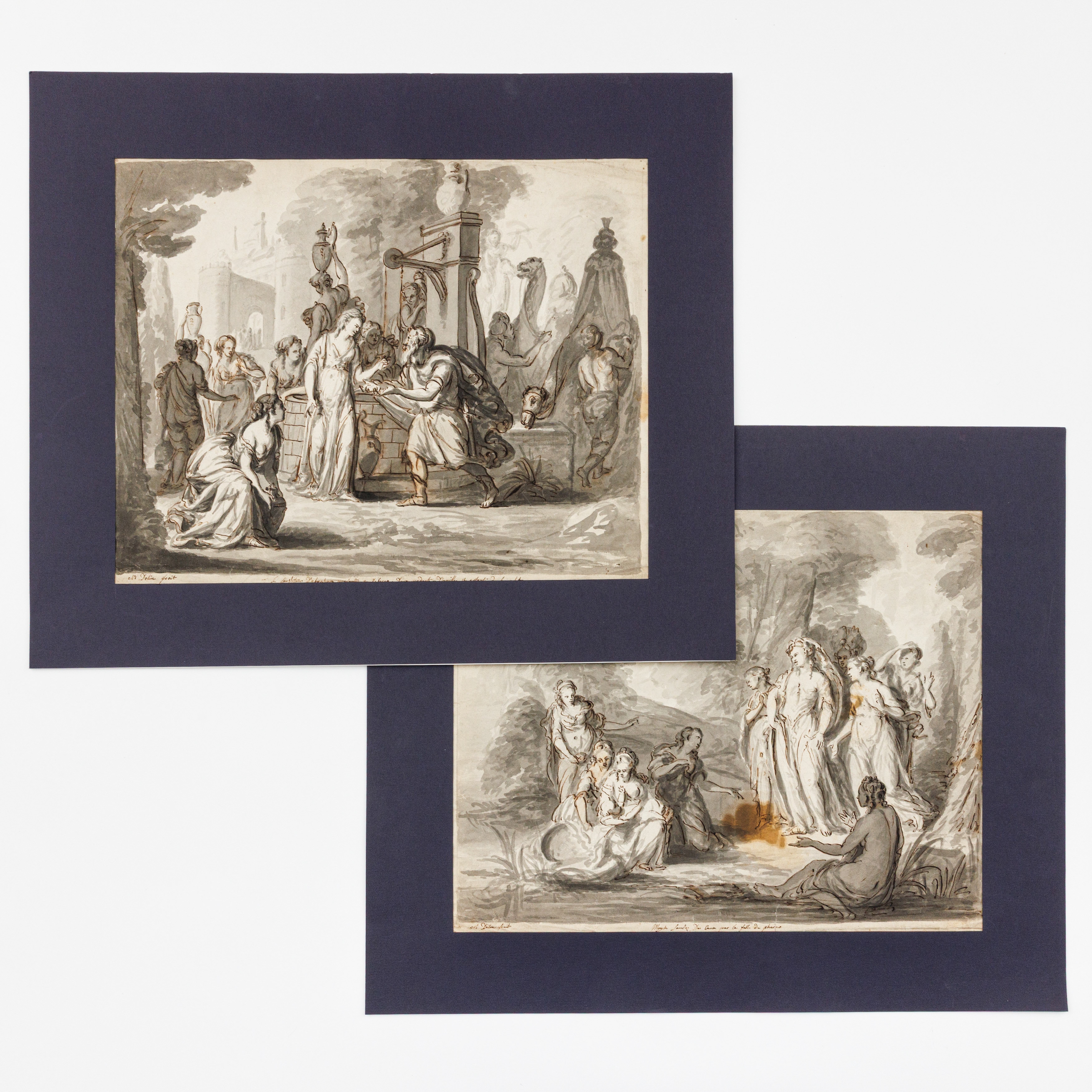 Artwork by Nicolas Joseph Delin, Old Testament scenes: Abraham and Rebecca, Made of Pen in brown ink, brush in Indian ink