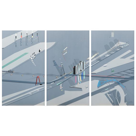 &#39;The Port of Rotterdam with Slab Tower and Tower Bridge&#39;, 1982 - Rem Koolhaas