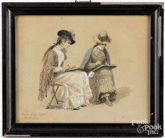 Watercolor sketch of two women with sketchbooks - Victor Zeppenfeld
