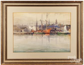 Henry Rice (American 1853-1934), watercolor harbor scene - Henry Webster Rice
