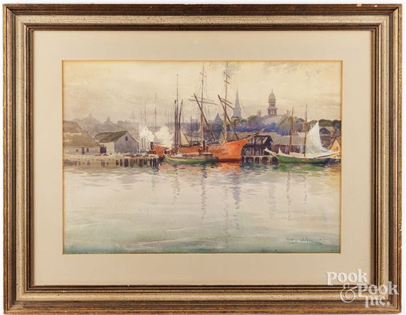 Henry Rice (American 1853-1934), watercolor harbor scene - Henry Webster Rice