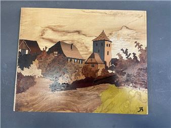 Paysage avec tour et vue d evillage - Albert Jundt