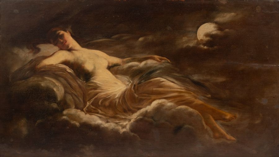 Artwork by Gustave Dubouchet, Femme endormie au clair de lune, Made of Oil on panel