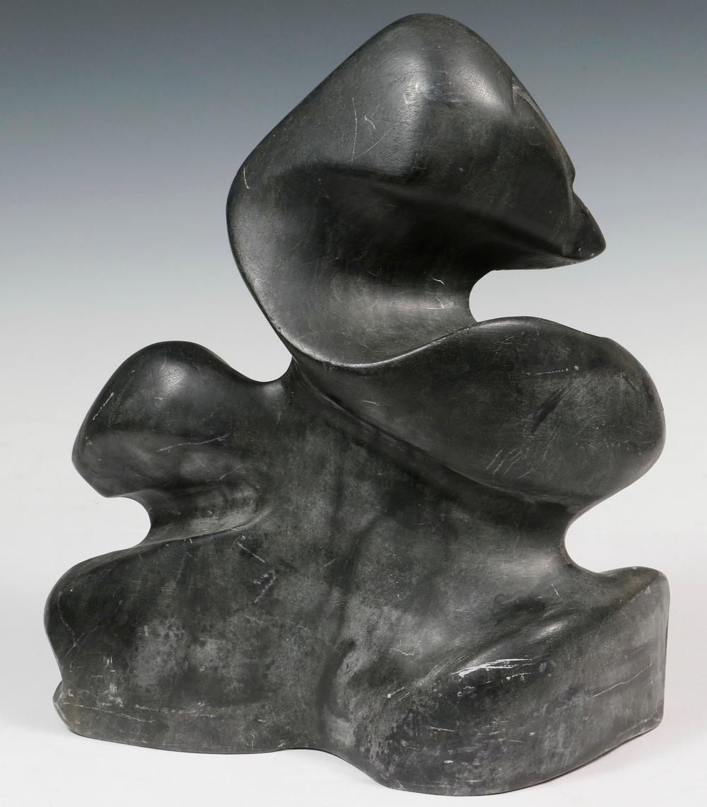 Artwork by Alex Alikashuak, Transformation, Made of carved black soapstone
