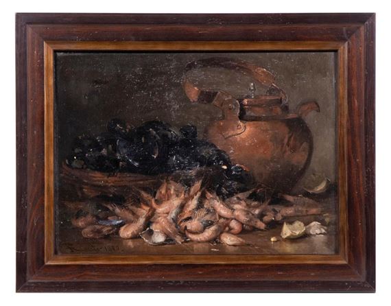 Still Life with Mussels and Shrimp, with Copper Kettle - Dominique Hubert Rozier