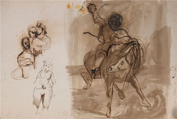 Cavalier and sketches, study for the Giaour by Eugène Delacroix