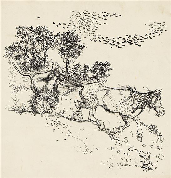Arthur Rackham | Then the horse sprang up, and dragged the Lion away ...