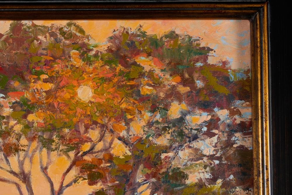Artwork by Karen Lee Crenshaw, Sunset Through the Live Oaks, Made of Oil on canvas