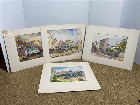 Florence Prince Ewing watercolor paintings depicting various European street scenes