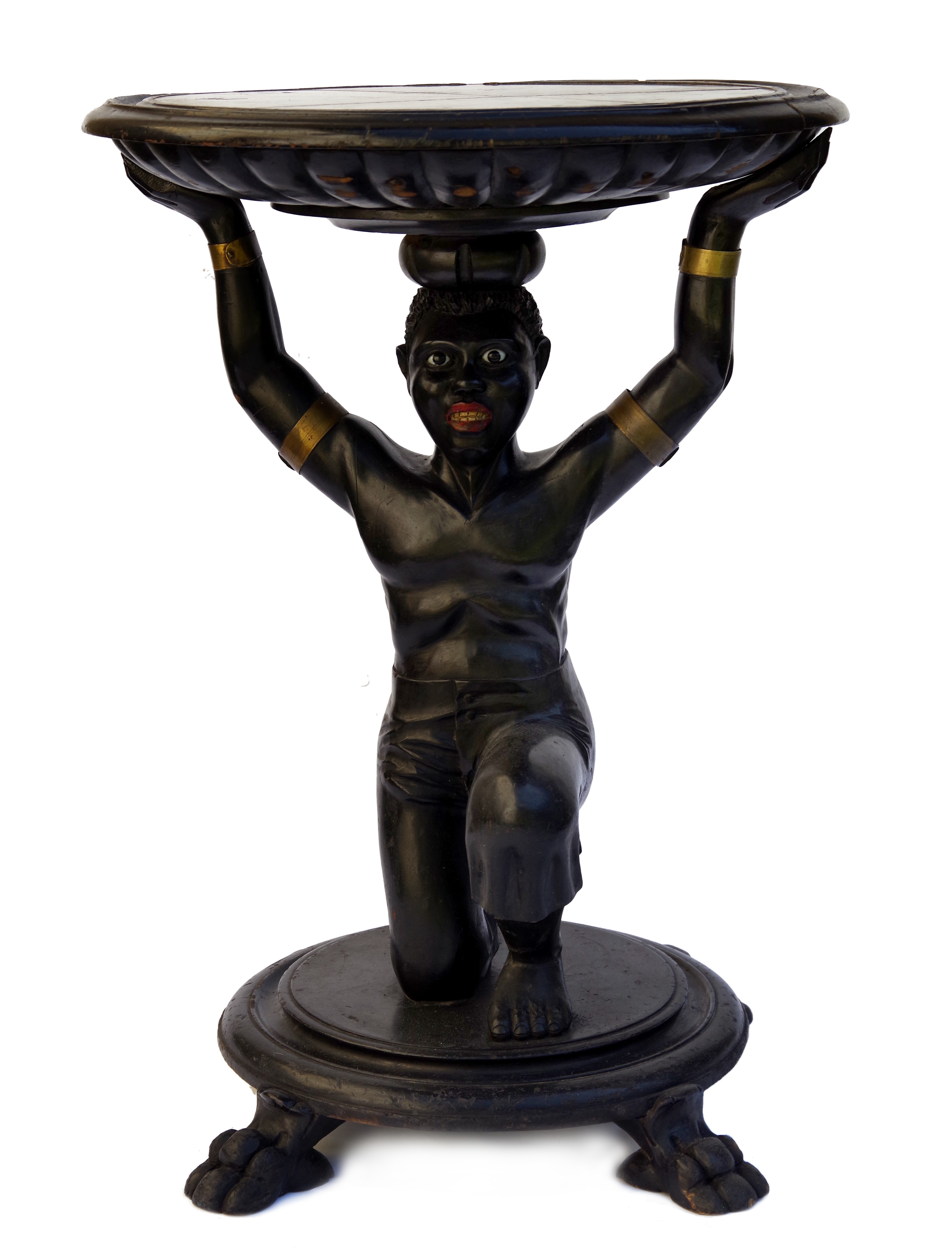 Artwork by Viennese School, 18th Century, Venetian table in the shape of a Moor, Made of Dark stained wood carving, marble