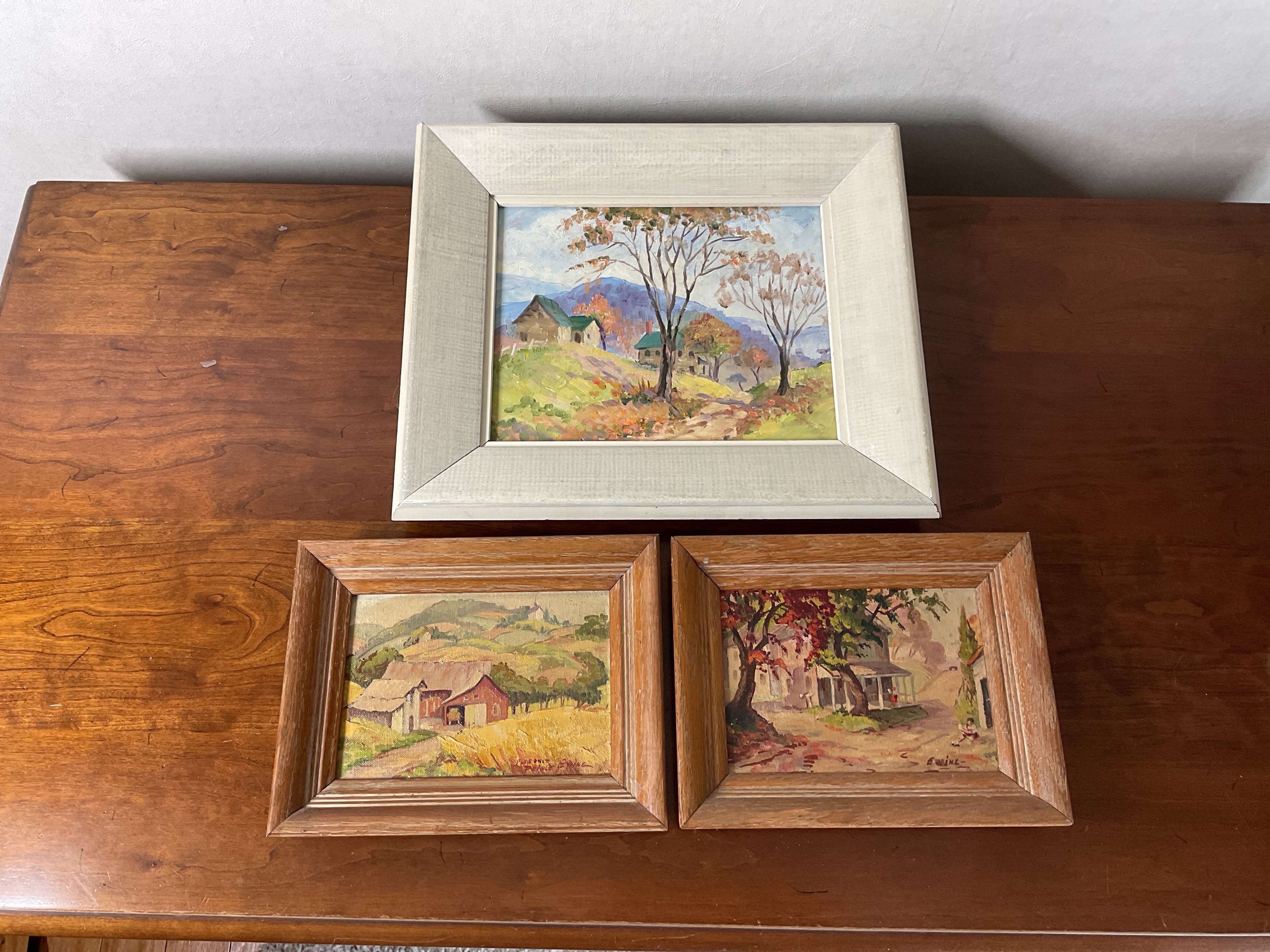Artwork by Florence Prince Ewing, Oil on Board Landscape Paintings in Wooden Frames, Made of Oil on board