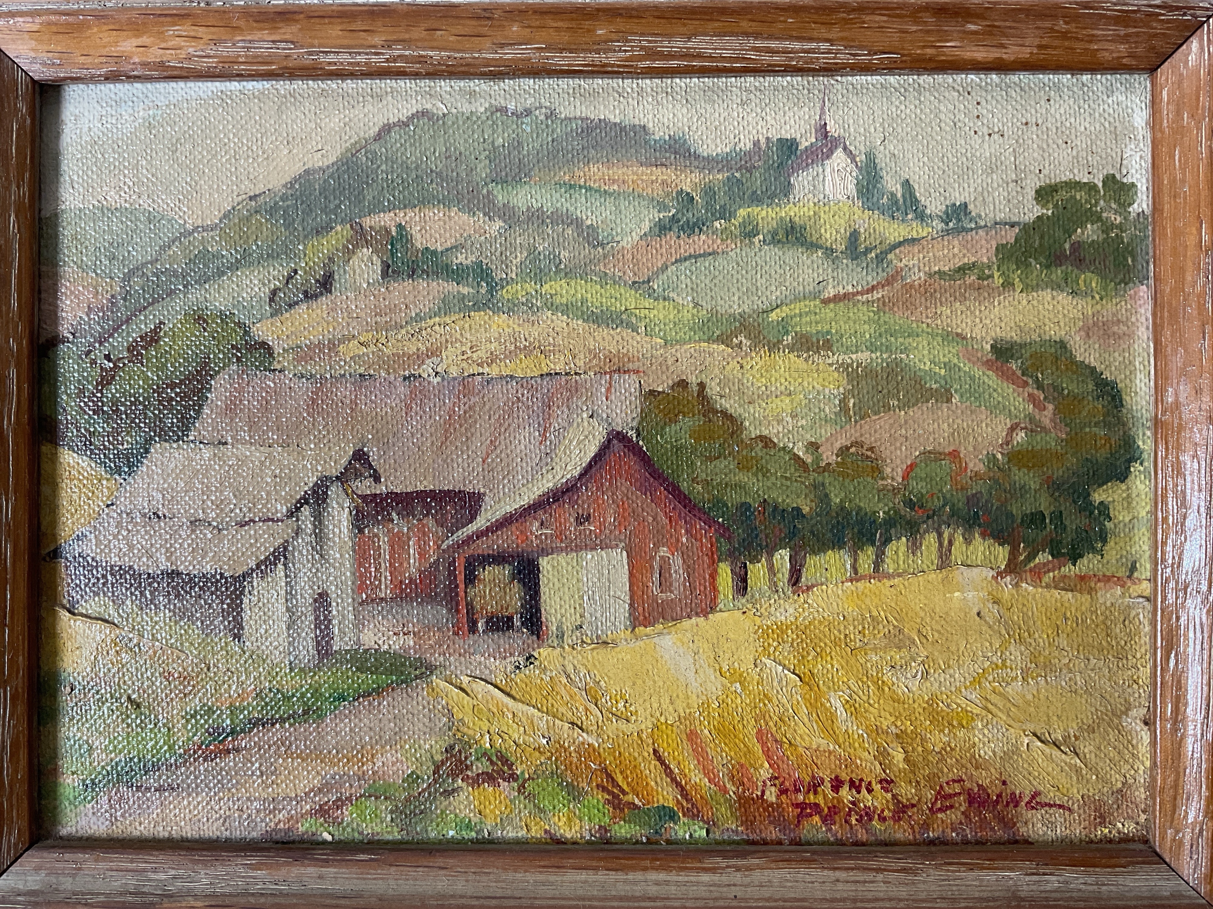 Artwork by Florence Prince Ewing, Oil on Board Landscape Paintings in Wooden Frames, Made of Oil on board