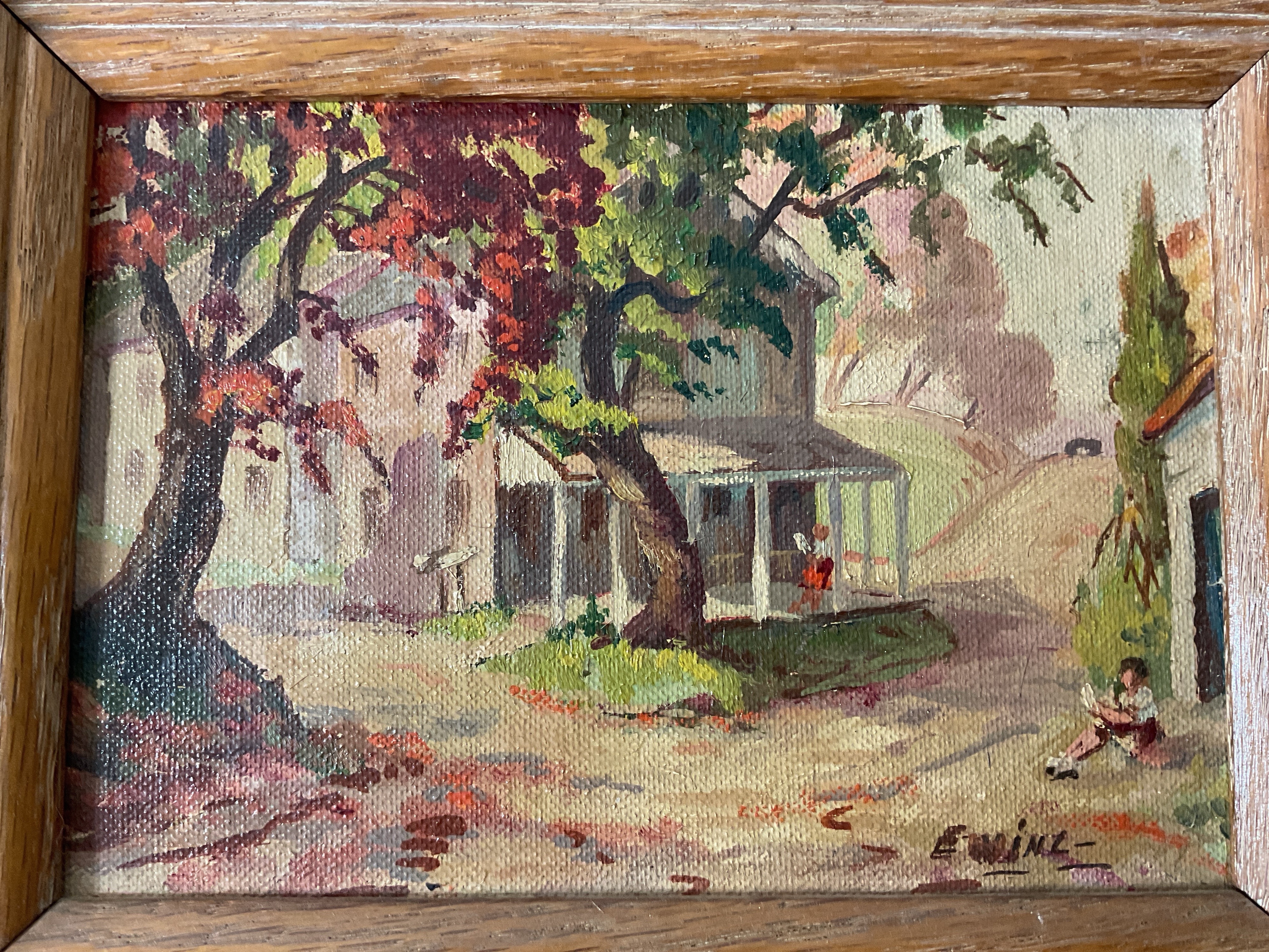 Artwork by Florence Prince Ewing, Oil on Board Landscape Paintings in Wooden Frames, Made of Oil on board