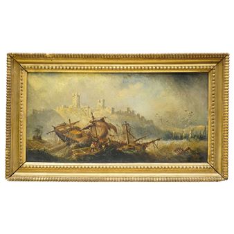 Fast on the Rocks off Dunstanborough (Dunstanburgh) Castle - Claude Thomas Stanfield Moore