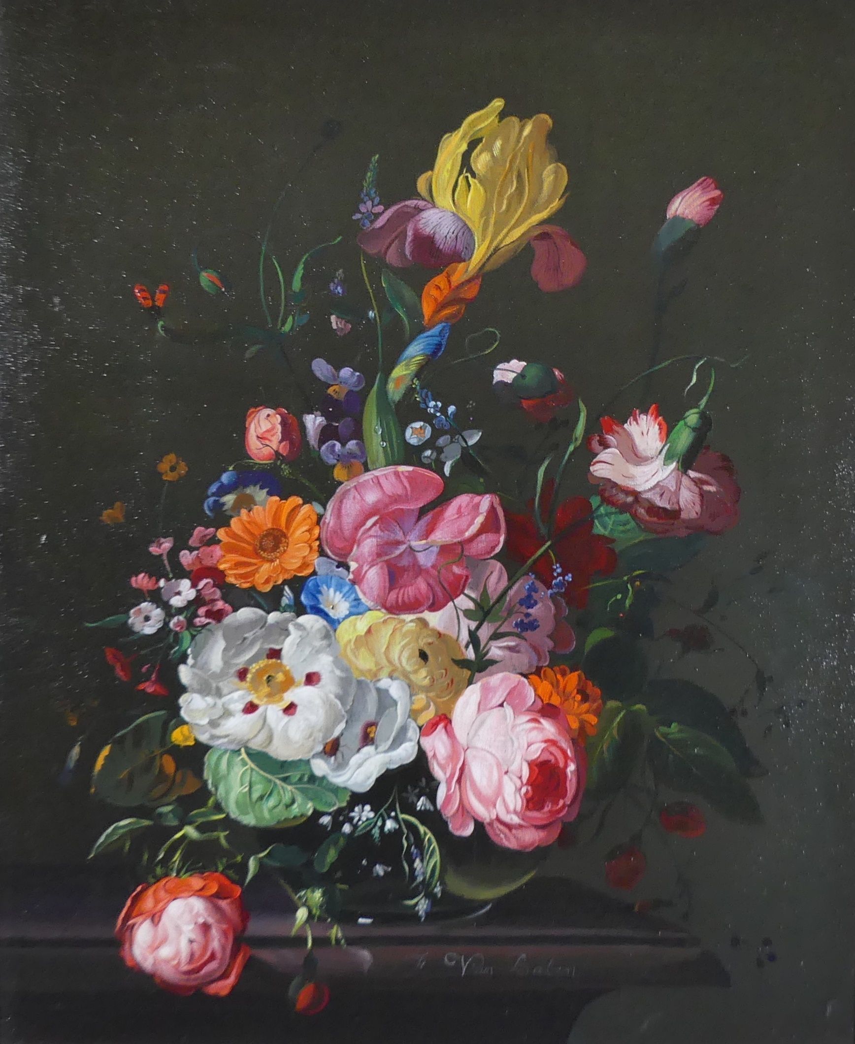 F. van Balen | Still life with flowers and insects in a glass vase ...