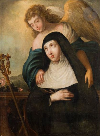 An abbess with an angel, Sainte Rose ? - Jacob van Oost
