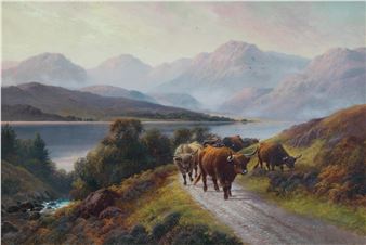 'Highland Cattle - Head of Loch Lomond (Evening)' - Henry R. Hall