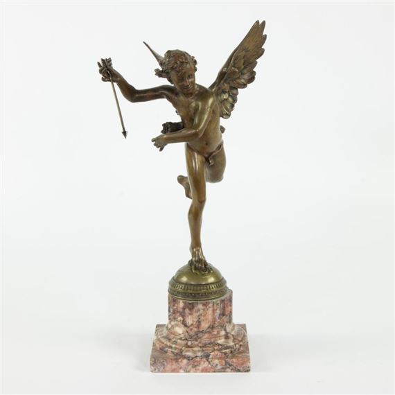 Adolphe ITASSE (1830-1893), bronzen cherubijn op marmeren sokkel, getekend - Adolphe Itasse