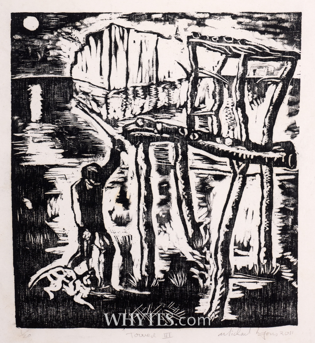 Artwork by Michael Lyons, to help provide water trucks with safe and clean water to the people of Gaza., Made of etching