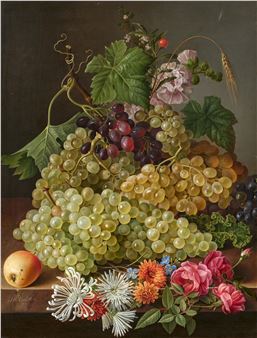 Still Life with Grapes and Autumn Flowers - Gottfried-Wilhelm Völcker