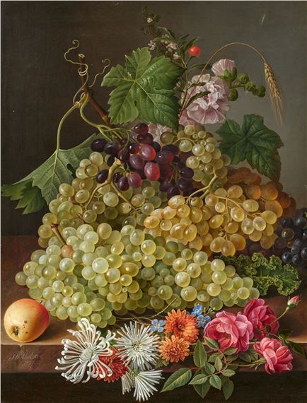 Still Life with Grapes and Autumn Flowers - Gottfried-Wilhelm Völcker