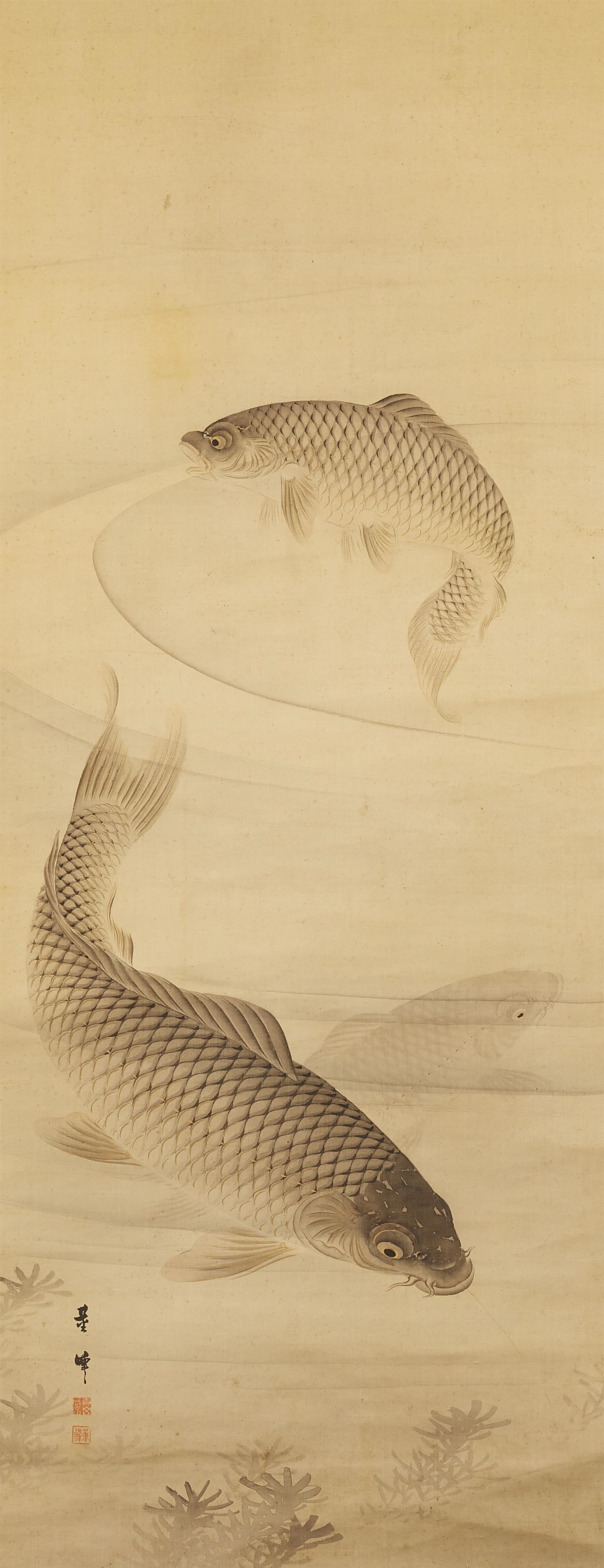 Toiho Yoshida | A hanging scroll depicting three carp | MutualArt