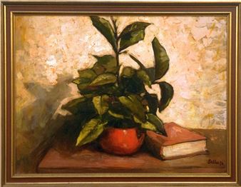 Still Life of Potted Plant and Book - Joseph Bellia