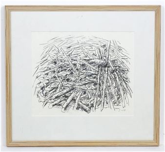 Wood pile. Signed with monogram lower right and ascribed verso. Approx. 9 1/2" x 11 1/2" - John Sweetman