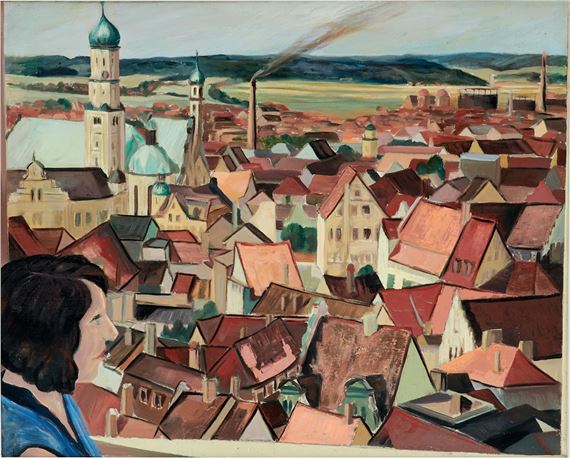 Ausblick vom Perlachturm auf die Heilig-Kreuz-Kirche - August Hofer