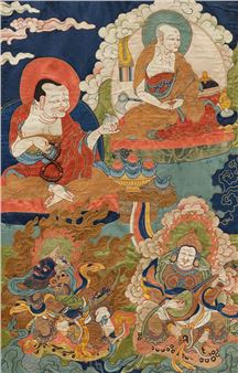 The mala of Hvashang (on the left) is made of real beads - Mongolian School, 20th Century