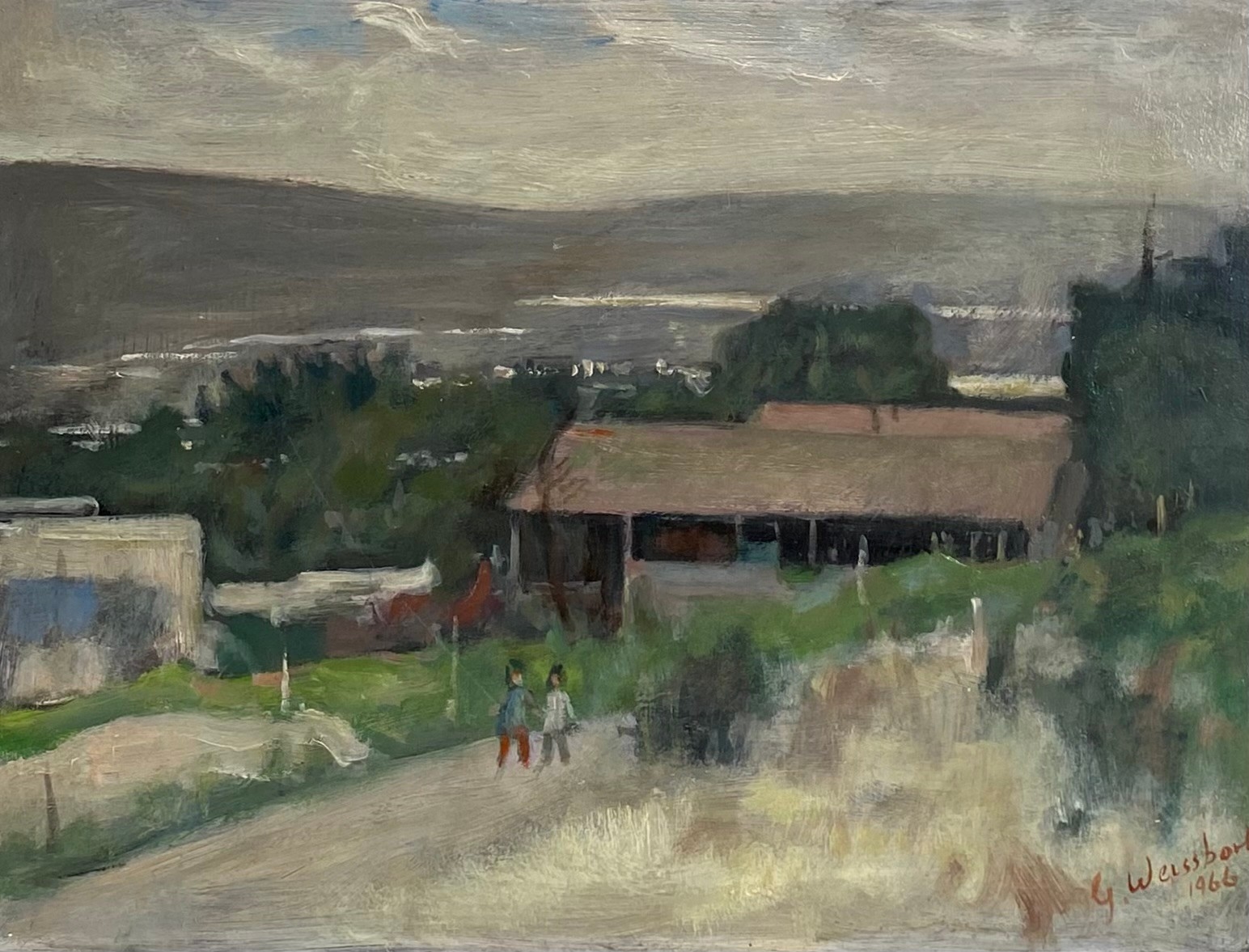 George Weissbort | a mid 20th century oil on board depicting figures in ...