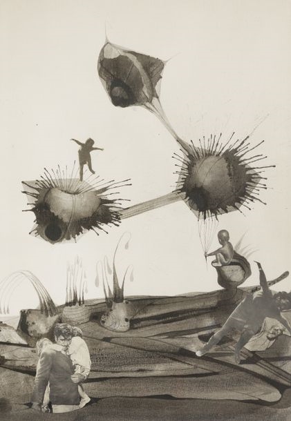 Artwork by Mauro Mejíaz, Surrealist composition, Made of ink wash and collage on paper