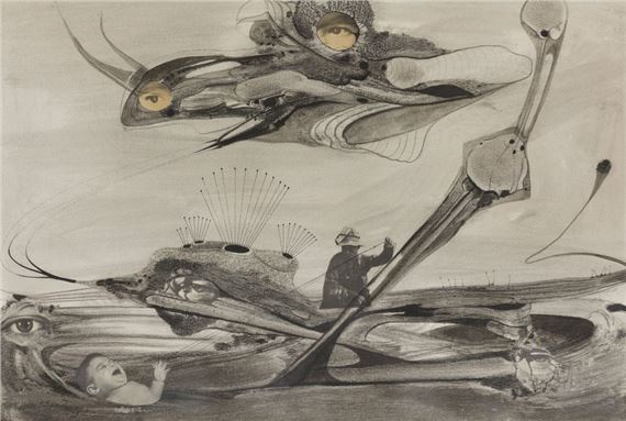 Surrealist composition by Mauro Mejíaz, circa 1969