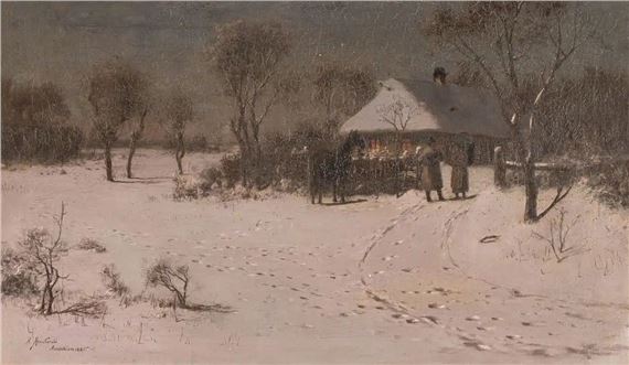 W ZIMOWĄ NOC PRZED CHATĄ by Alexander Mroczkowski, 1885