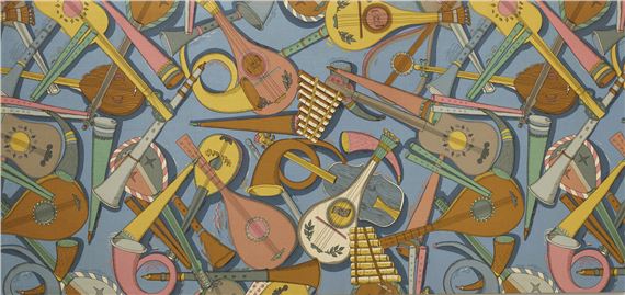 Strumenti musicali
Fabric mounted on panel by Barnaba Fornasetti, 1990s