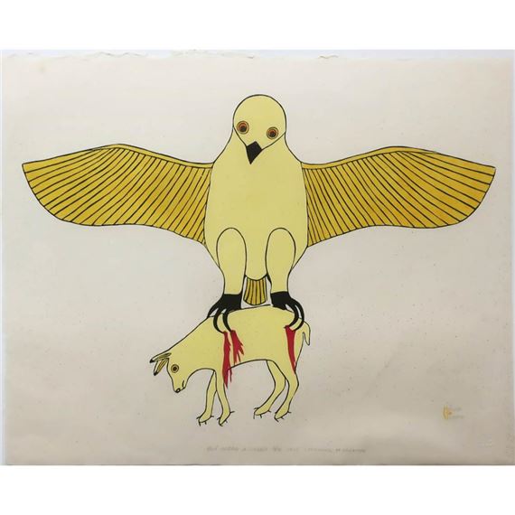 Janet Keegooseot Kigusiuq | OWL CATCHES A RABBIT (1980) | MutualArt