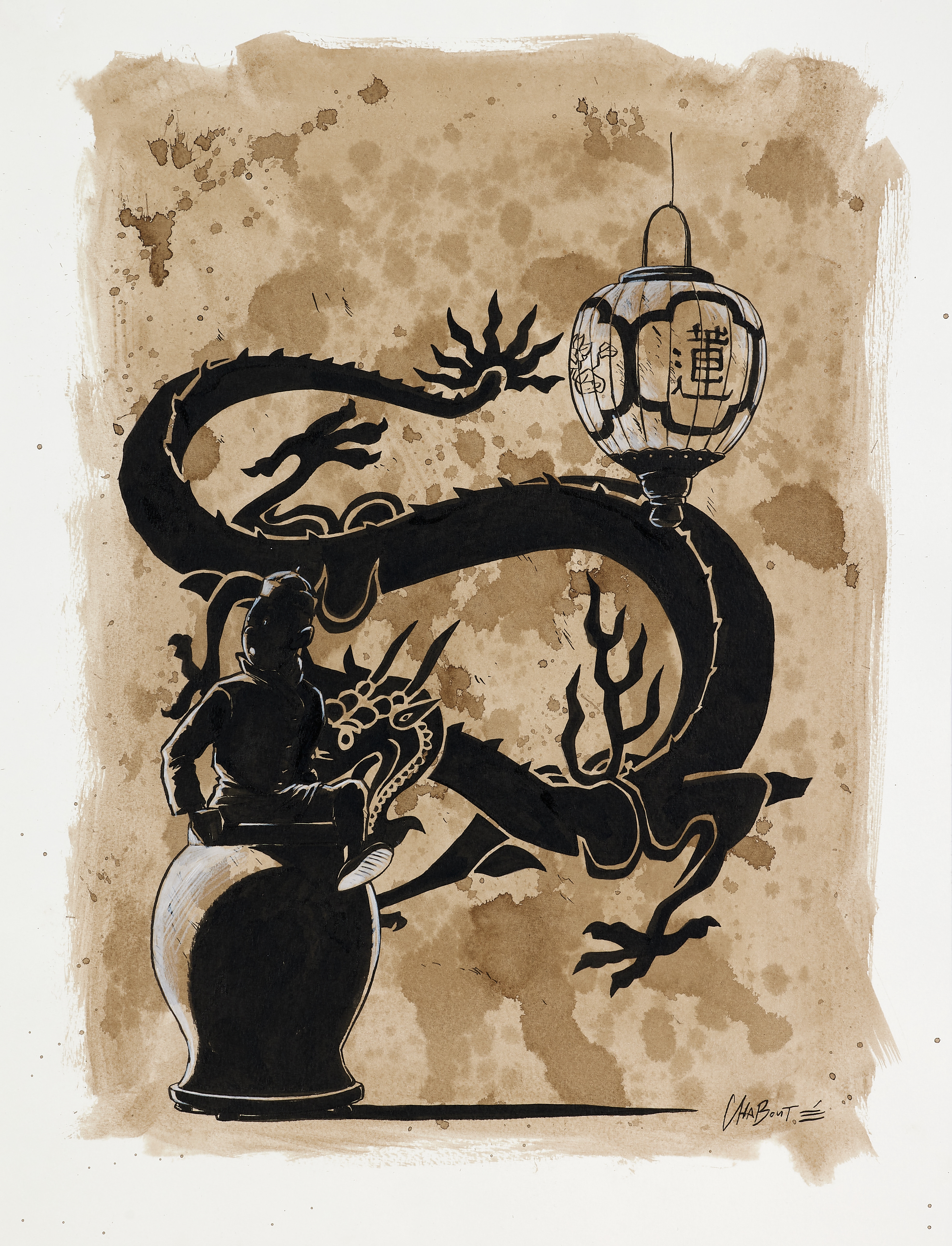 Artwork by Christophe Chabouté, Hommage à Hergé, Made of Mixed media on paper