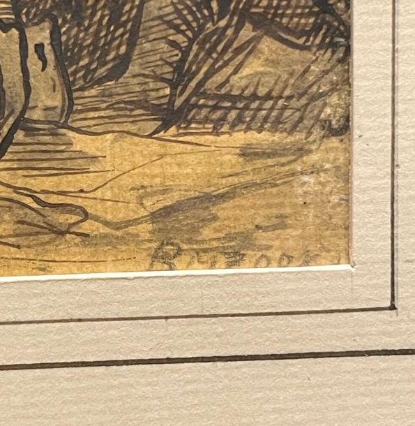 Artwork by Hermann Weyer, Mystical wedding of Saint Catherine, Made of Pen, brown and black ink and gray wash on prepared paper