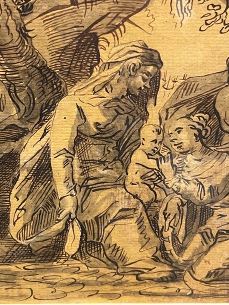 Artwork by Hermann Weyer, Mystical wedding of Saint Catherine, Made of Pen, brown and black ink and gray wash on prepared paper