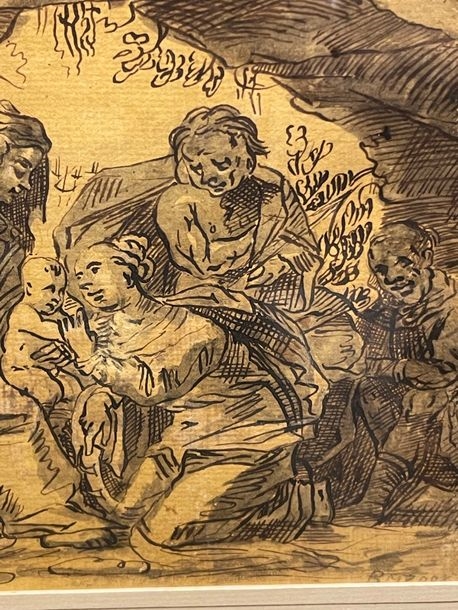 Artwork by Hermann Weyer, Mystical wedding of Saint Catherine, Made of Pen, brown and black ink and gray wash on prepared paper