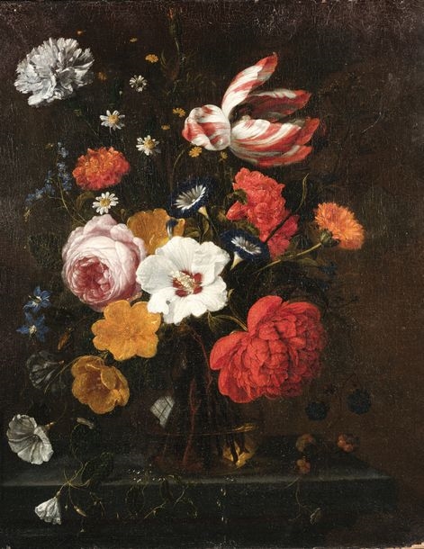 Artwork by Nicolaes van Veerendael, Bouquet of flowers on an entablature, Made of Canvas