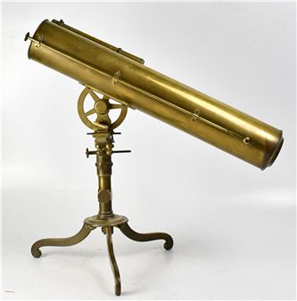 LONDON; a 19th century brass library table telescope on tripod stand - Alfred J Bennett